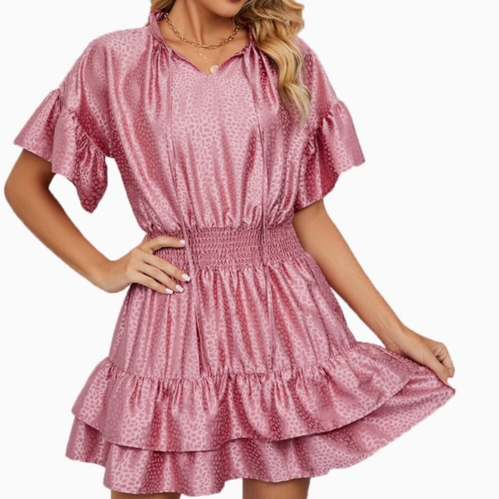 Ruffles Short Sleeve Swing Summer Mini Dress